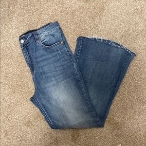 Sneak Peek Medium Blue Frayed-Hem Wide Leg Jeans